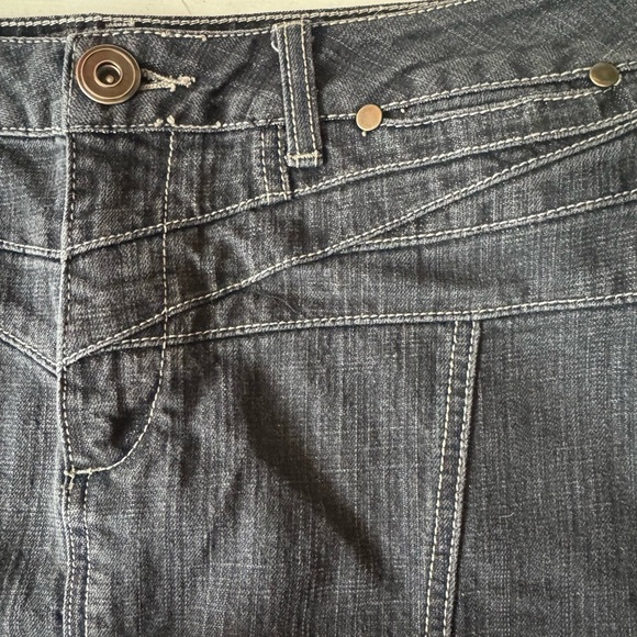 Vintage 1980 MOTTO black denim midi skirt trumpet flounce fit-n-flare women’s 12 - Picture 8 of 15